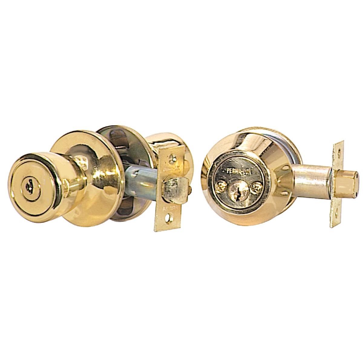 STEEL PRO Honeywell BR7B92B Polished Brass Deadbolt Door Knob Combo