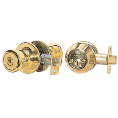 STEEL PRO Honeywell BR7B92B Polished Brass Deadbolt Door Knob Combo