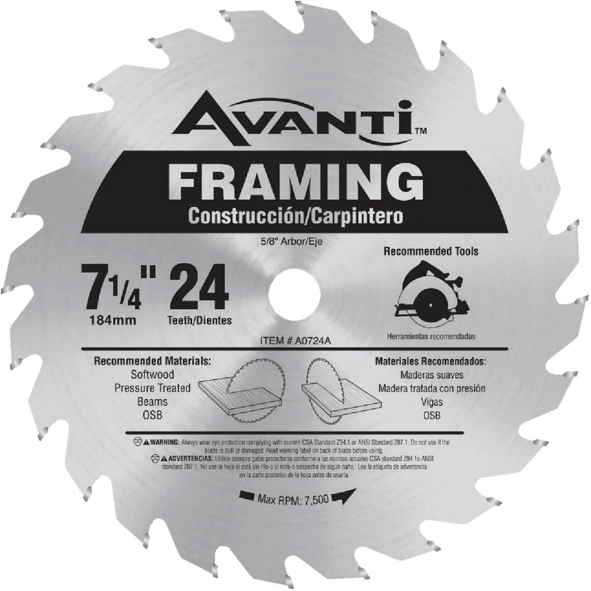 AVANTI Avanti A0724A 7.25 in 24-tooth Framing Circular Saw Blade