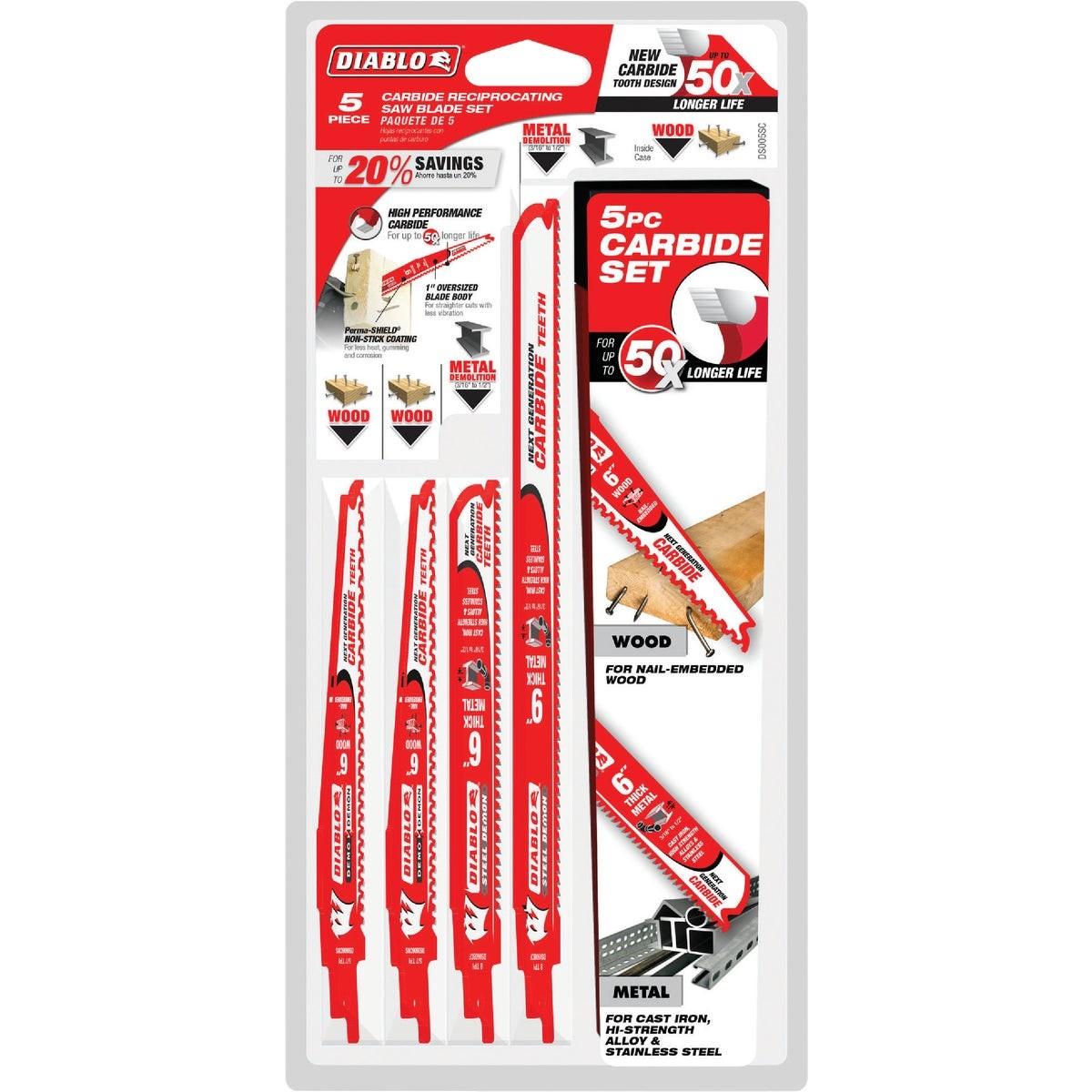 DIABLO Diablo DS005SC 5-piece Carbide Reciprocating Saw Blade Set