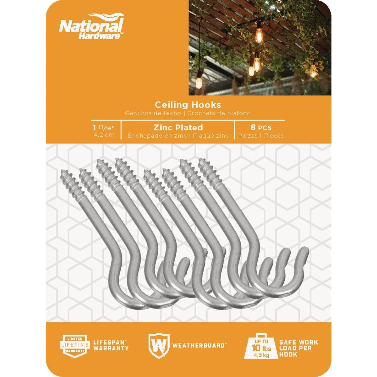 NATIONAL MARKER National Marker N120659 Zinc Finish Ceiling Hook 8-pack