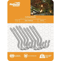 NATIONAL MARKER National Marker N120659 Zinc Finish Ceiling Hook 8-pack