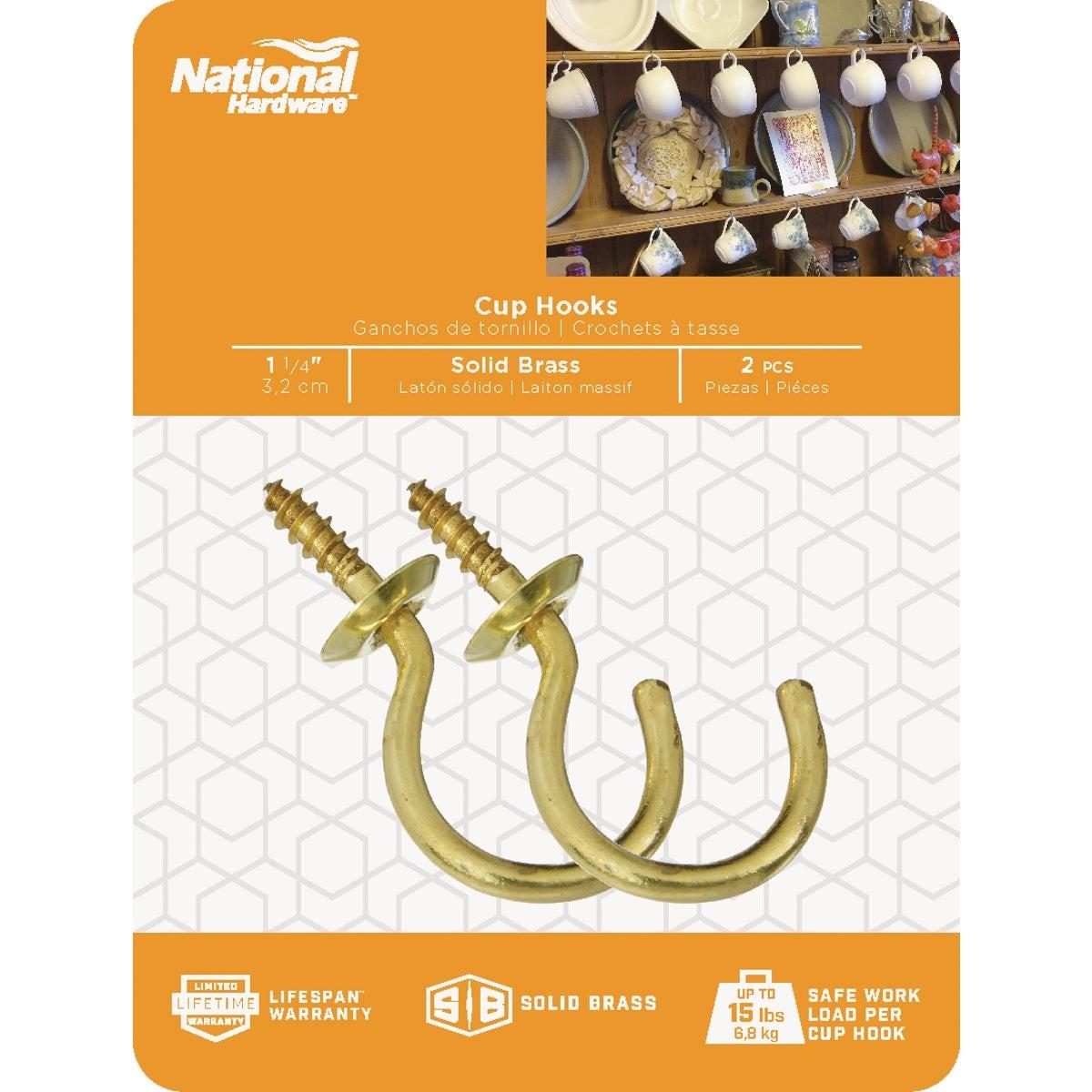NATIONAL MARKER National Marker N119701 Solid Brass Cup Hook 1-1/4 in 2 Count