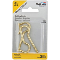 NATIONAL MARKER National Marker N192286 Solid Brass Ceiling Hook 3-pack