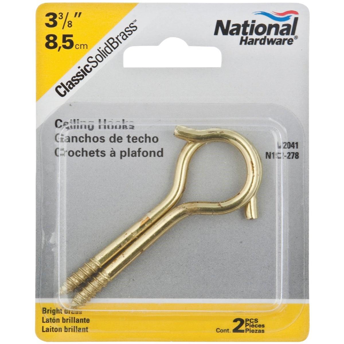 NATIONAL MARKER National Marker N192278 Solid Brass Ceiling Hook 2-pack