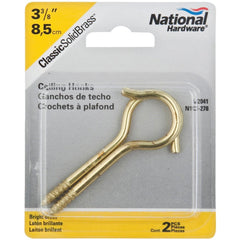 NATIONAL MARKER National Marker N192278 Solid Brass Ceiling Hook 2-pack