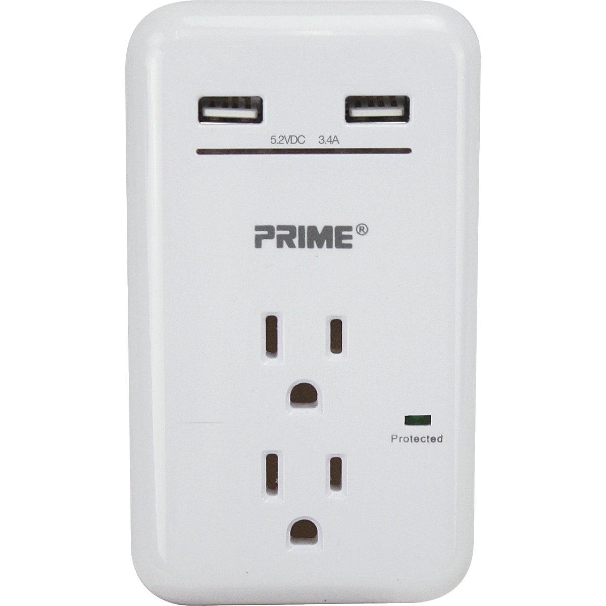 PRIME WIRE & CABLE Prime Wire Cable PBUSB342S 2 Outlet 2 Usb Wall Charger