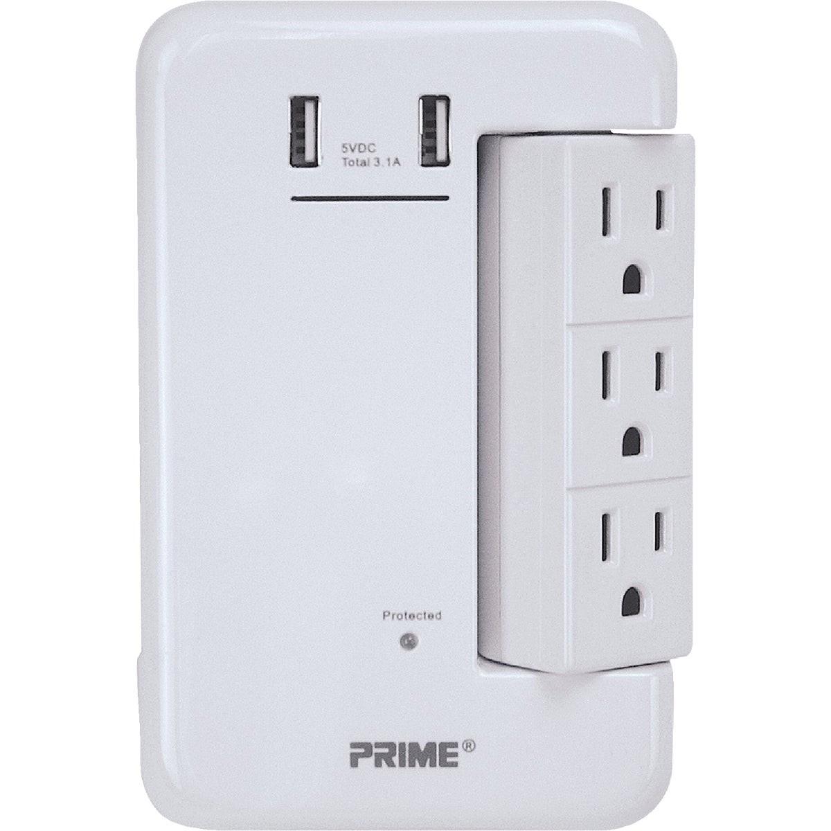 PRIME WIRE & CABLE Prime Wire Cable PBRUSB346S Rotating Surge Tap 6 Outlet 2 Usb