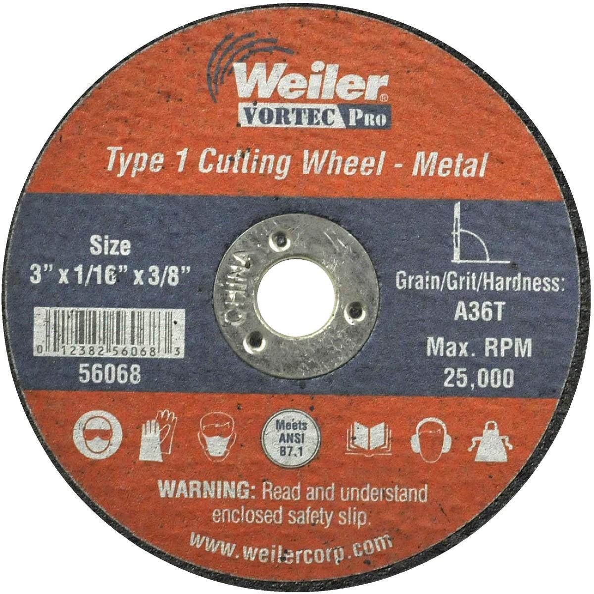 WEILER Weiler 36537 Type 1 Cut-off Wheel 3x1/16x3/8 in