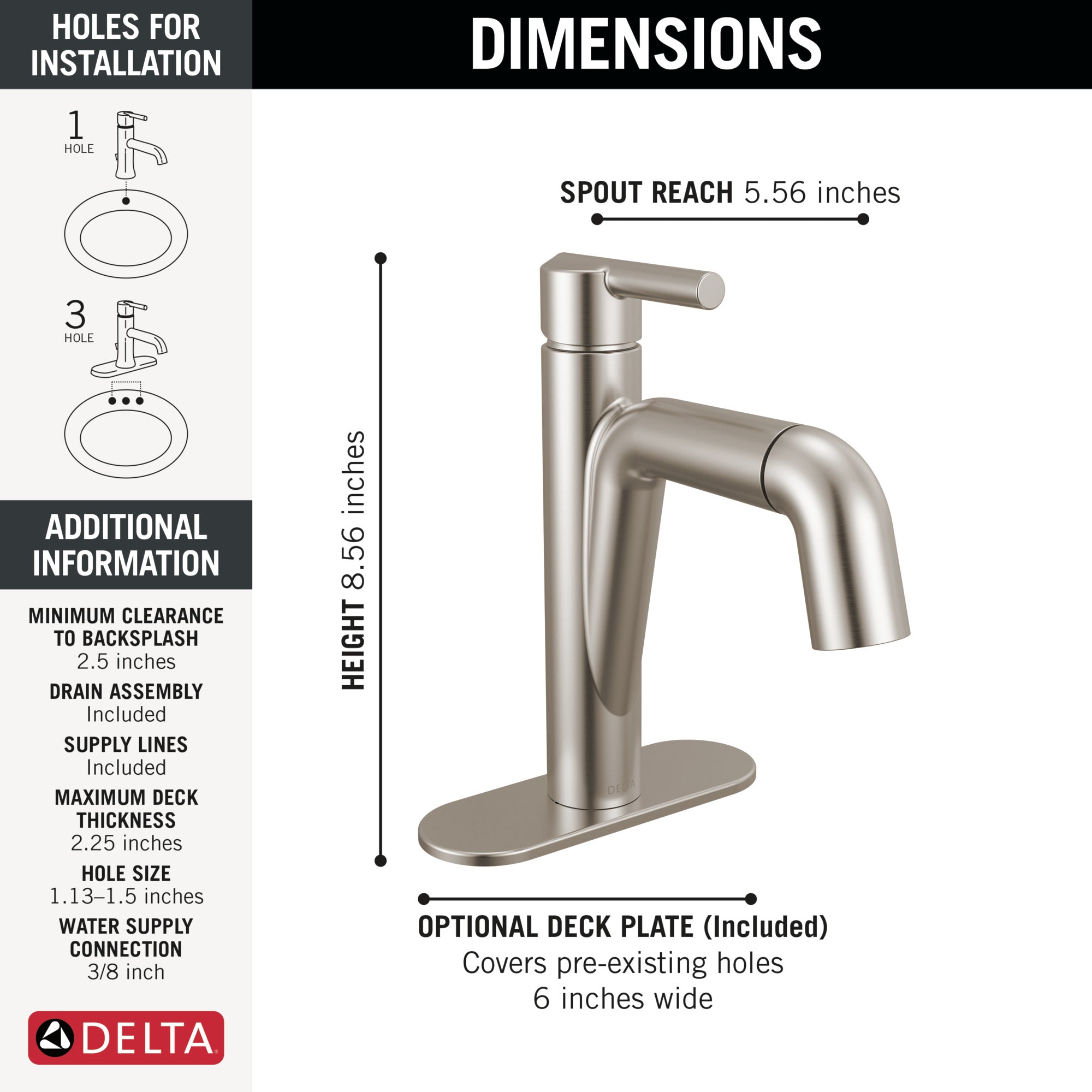 DELTA FAUCET Delta 15849LF-SSPD Nicoli Single Handle Pull-Down Bathroom Faucet 1.2 GPM