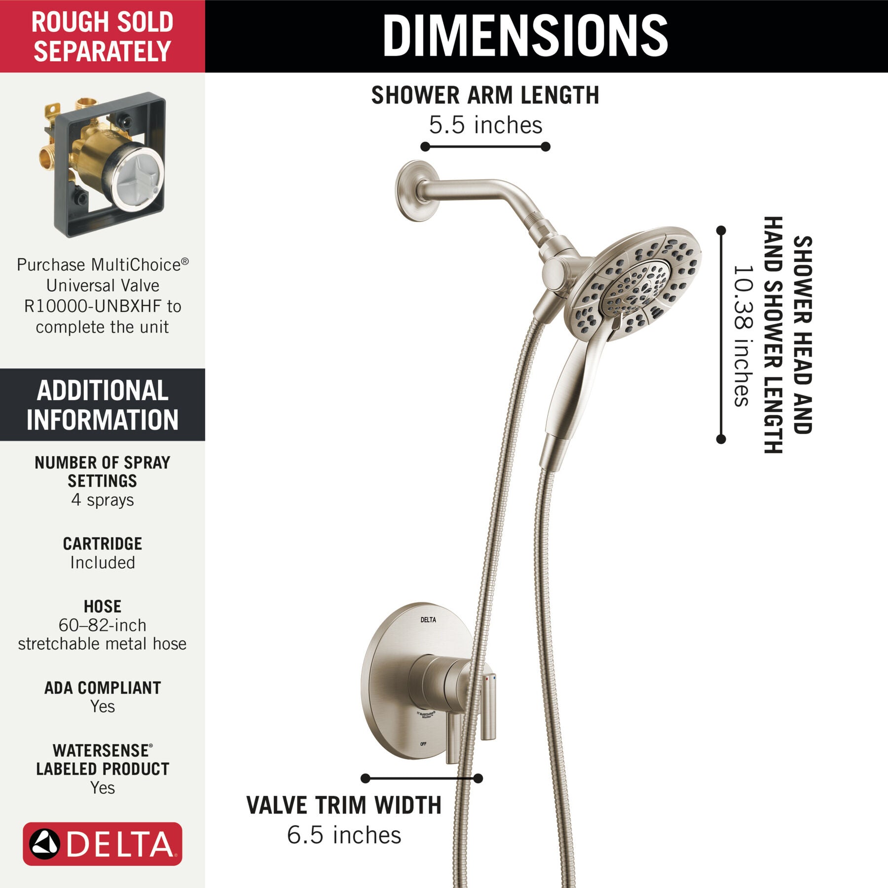 DELTA FAUCET Delta T17242-SS-I Monitor 17 Series Shower Trim with In2ition 1.75 gpm