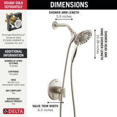 DELTA FAUCET Delta T17242-SS-I Monitor 17 Series Shower Trim with In2ition 1.75 gpm