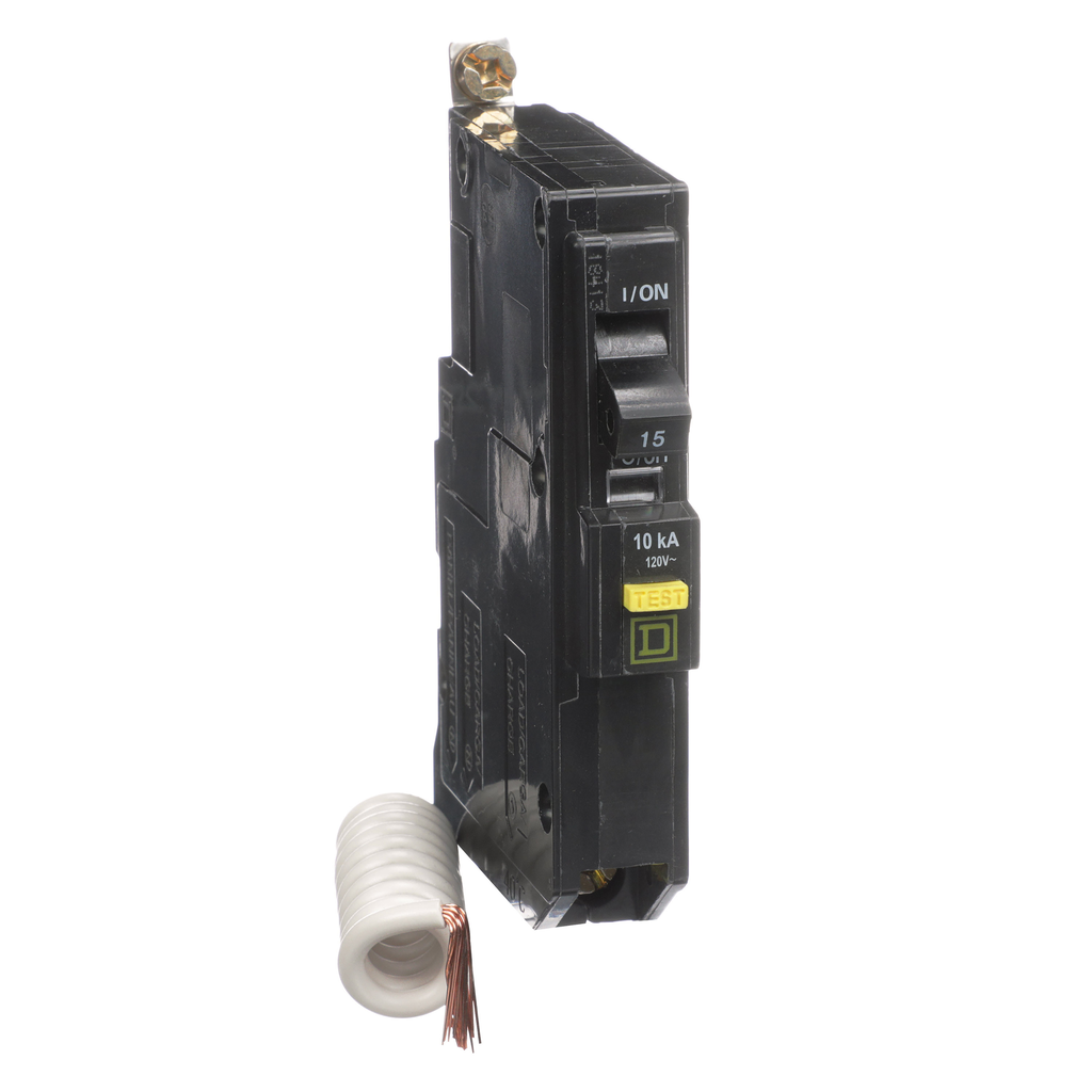 SCHNEIDER ELECTRIC Square D QOB115GFI Miniature Circuit Breaker w/GFI 15A 120V 1Ph , Bolt-On