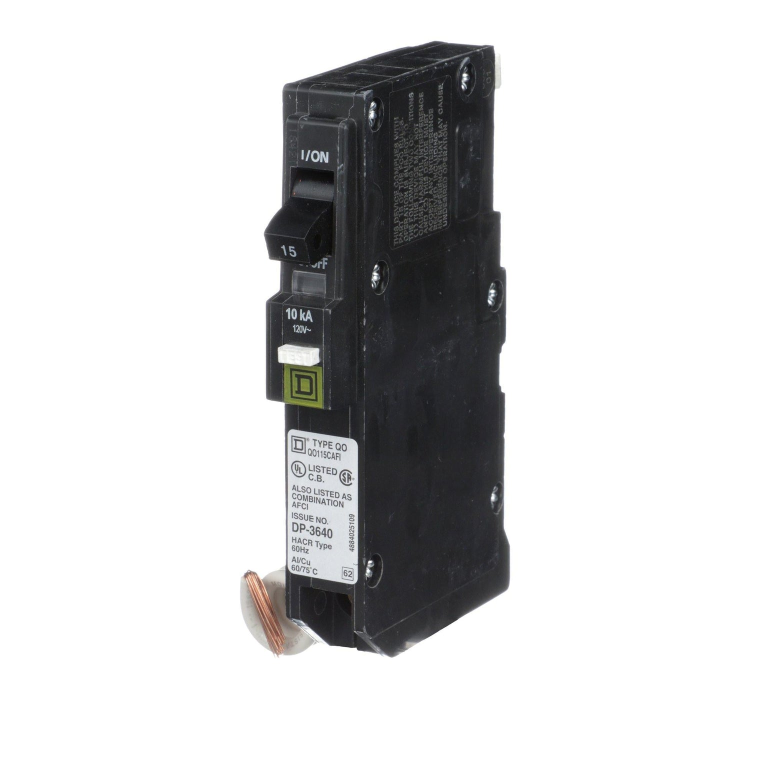 SCHNEIDER ELECTRIC Square D QO115CAFIC QO 15A Single-Pole CAFCI Combination Arc Fault Breaker