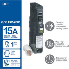 SCHNEIDER ELECTRIC Square D QO115CAFIC QO 15A Single-Pole CAFCI Combination Arc Fault Breaker