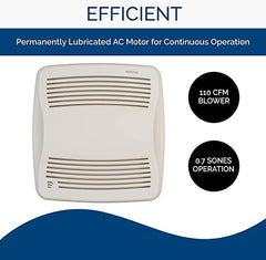 BROAN-NUTONE Broan QTXE110S Ultra-Silent Ventilation Fan, 110 CFM, 6 Round