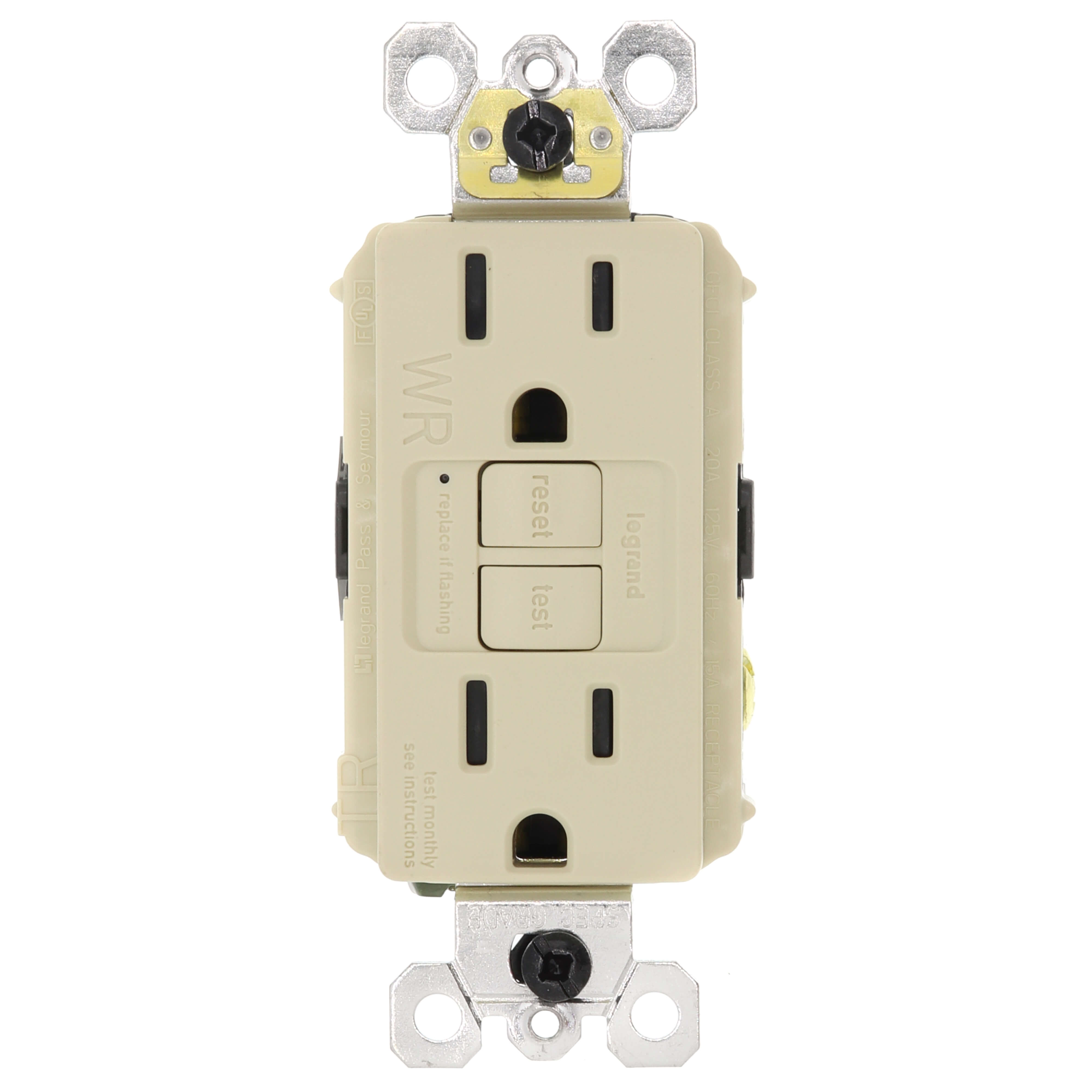 LEGRAND Pass & Seymour 1597-TRWRI Weather-Resistant Self-Test GFCI 15A 125V Ivory