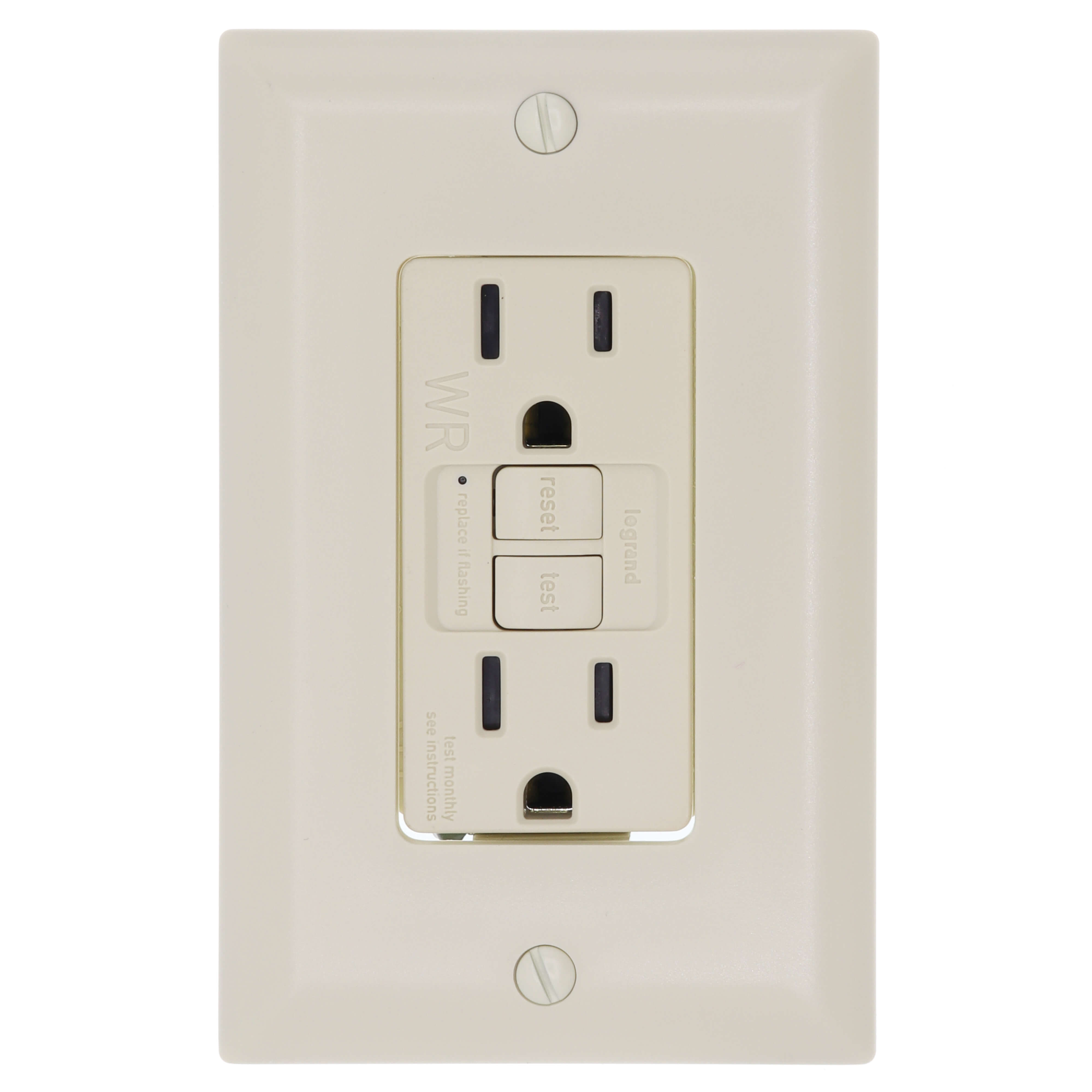 LEGRAND Pass & Seymour 1597-TRWRI Weather-Resistant Self-Test GFCI 15A 125V Ivory