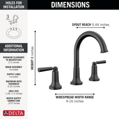 DELTA FAUCET Delta Faucet 3535-BLMPU-DST Saylor Two Handle Widespread Bathroom Sink Faucet in Matte Black
