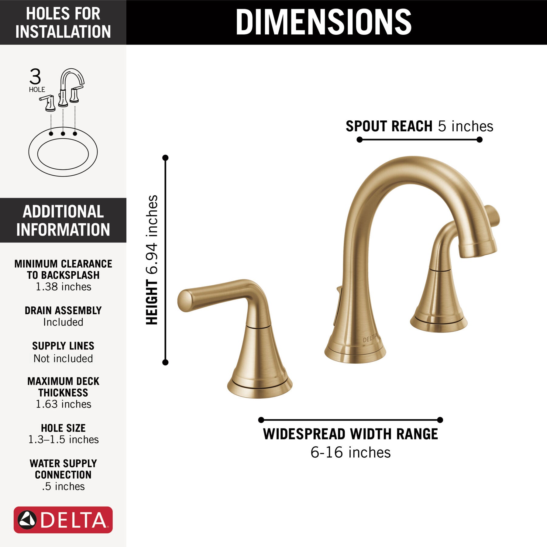 DELTA FAUCET Delta 3533LF-CZMPU Kayra Two Handle Widespread Bathroom Faucet 1.2 GPM