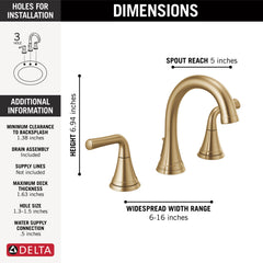 DELTA FAUCET Delta 3533LF-CZMPU Kayra Two Handle Widespread Bathroom Faucet 1.2 GPM