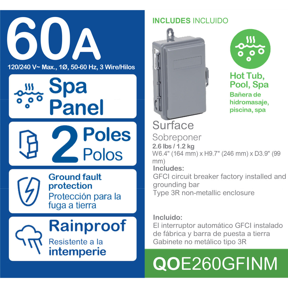SCHNEIDER ELECTRIC Square D QOE260GFINM SQD Enclosed Circuit Br 60A 2 Pole NEMA3R
