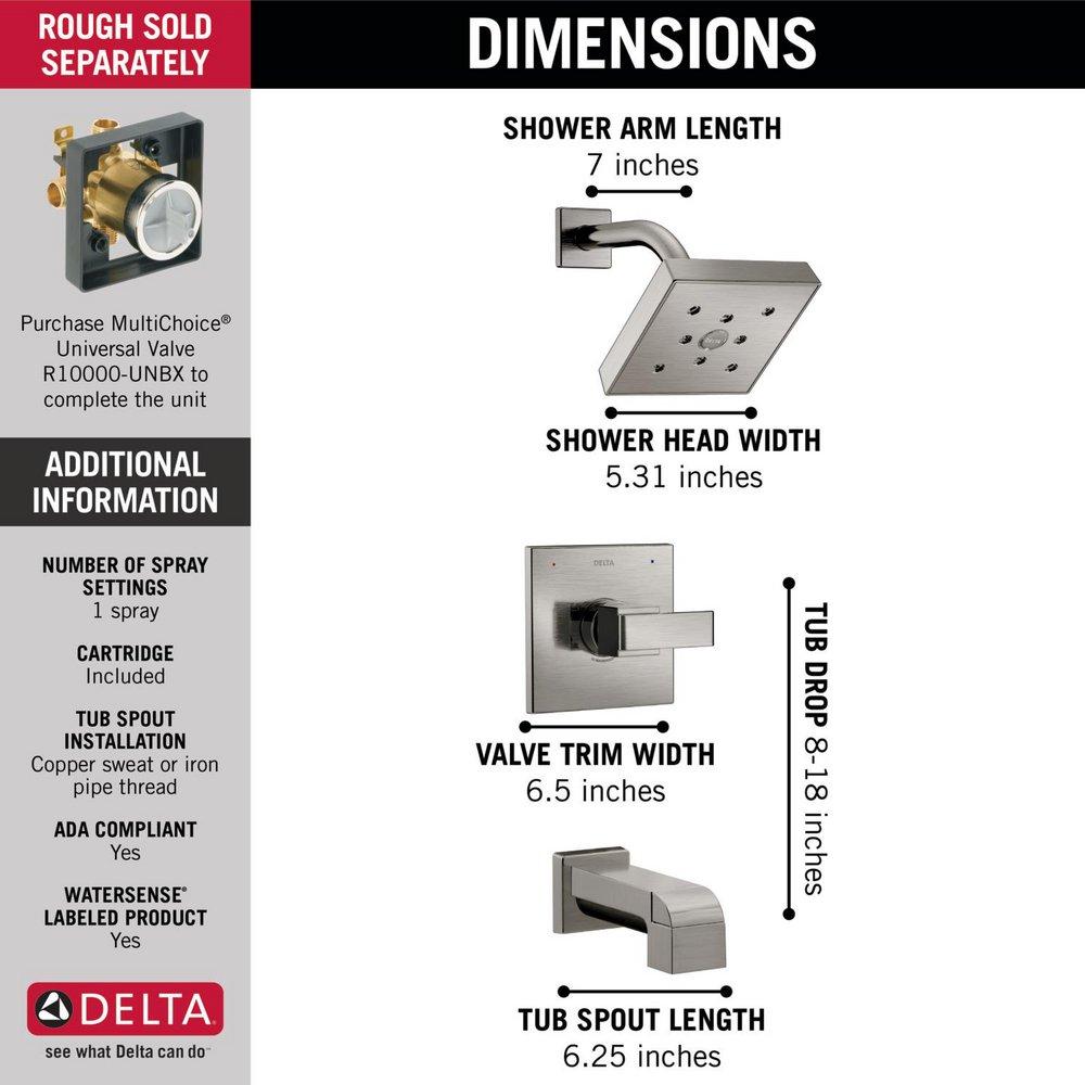 DELTA FAUCET Delta Faucet T14467-SS Ara One Handle Single Function Bathtub & Shower Faucet in Brilliance Stainless Trim Only
