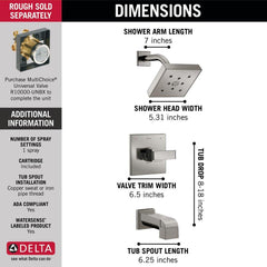 DELTA FAUCET Delta Faucet T14467-SS Ara One Handle Single Function Bathtub & Shower Faucet in Brilliance Stainless Trim Only