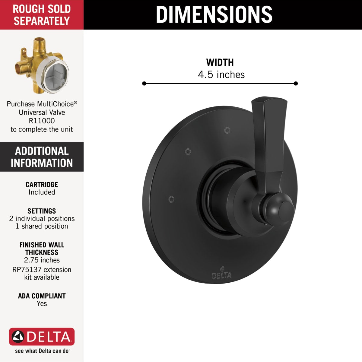 DELTA FAUCET Delta T11856-BL Dorval 3 Setting Diverter Trim