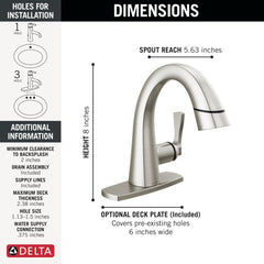 DELTA FAUCET Delta 577-SSPD-PR-DST Lavatory Faucet Stryke 1 Lever ADA WaterSense Pull Down 1.2 Gallons per Minute