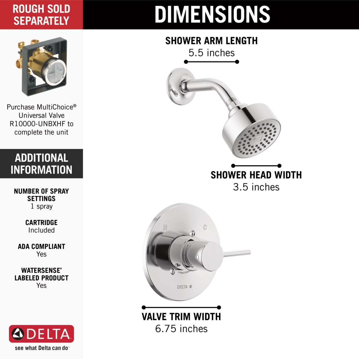 DELTA FAUCET Delta T14259-PP Modern Monitor 14 Series Shower Trim