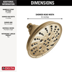 DELTA FAUCET Delta 52669-CZ-PR Universal Showering Components H2Okinetic 5-Setting Traditional Raincan Shower Head