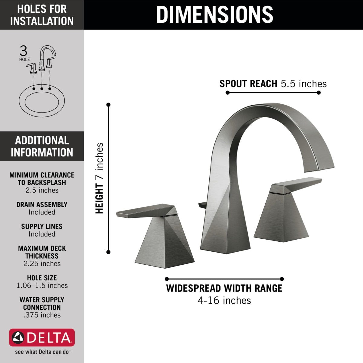 DELTA FAUCET Delta 35546-KS-PR-MPU-DST Trillian Two Handle Widespread Bathroom Faucet