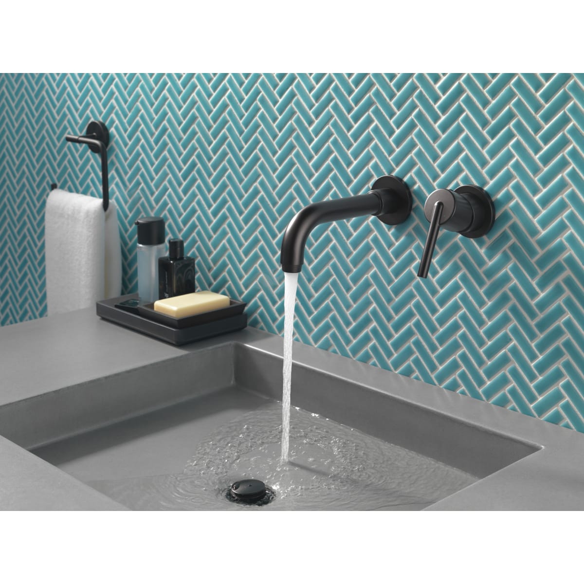 DELTA FAUCET Delta T3559LF-BLWL Matte Black Trinsic Single Handle Wall Mount Bathroom Faucet Trim