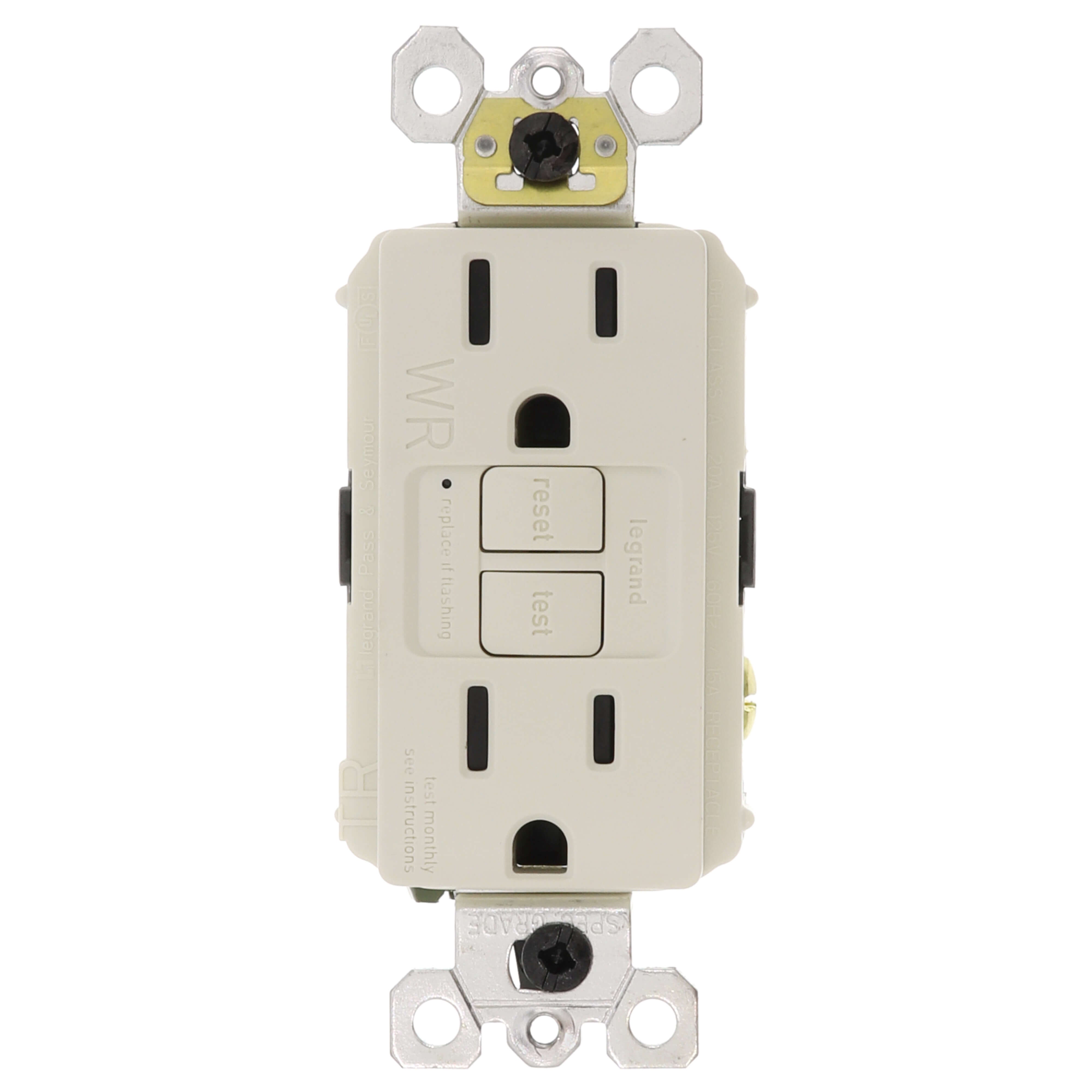 LEGRAND Pass & Seymour 1597-TRWRLA 15A 125V Self-Test Tamper-Resistant Weather-Resistant GFCI, Light Almond