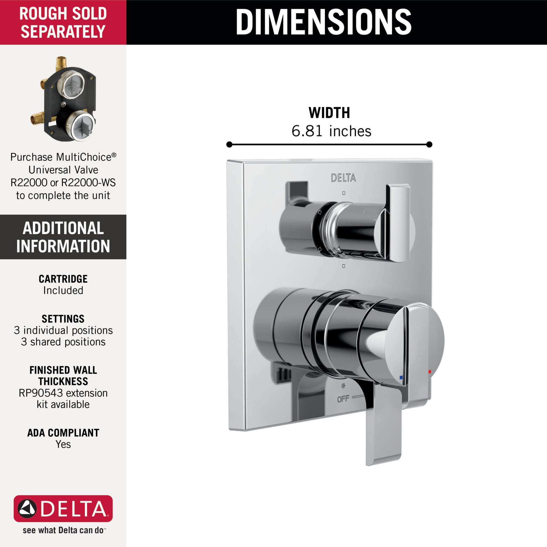 DELTA FAUCET Delta Faucet T27967-RB Angular Modern Monitor 17 Series Valve Trim with 6-Setting Integrated Diverter
