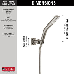DELTA FAUCET Delta 55799-SS-PR Universal Showering Components H2Okinetic 3-Setting Wall Mount Hand Shower
