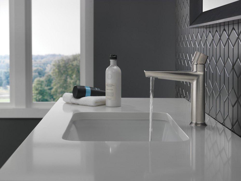 DELTA FAUCET Delta Faucet 573-SS-PR-LPU-DST Galeon Single Handle Monoblock Bathroom Sink Faucet in Lumicoat Stainless