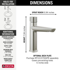 DELTA FAUCET Delta Faucet 573-SS-PR-LPU-DST Galeon Single Handle Monoblock Bathroom Sink Faucet in Lumicoat Stainless
