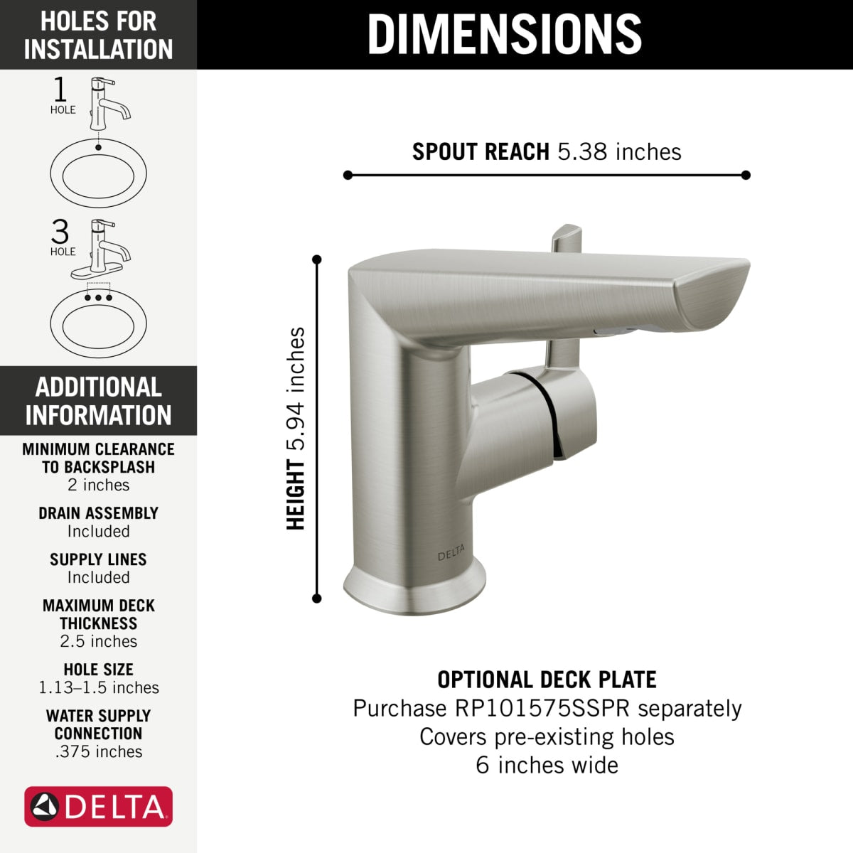 DELTA FAUCET Delta 572-SS-PR-MPU-DST Galeon Single Handle Bathroom Faucet