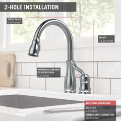 DELTA FAUCET Delta Faucet 978-DST Leland Pull Down Kitchen Faucet Chrome 1.8 GPM Water Flow