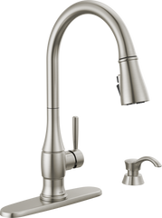DELTA FAUCET Delta Faucet 19831Z-SPSD-DST Hazelwood Single Handle Pull-Down Kitchen Faucet with Soap Dispenser and ShieldSpray Technology