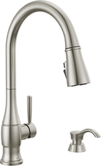 DELTA FAUCET Delta Faucet 19831Z-SPSD-DST Hazelwood Single Handle Pull-Down Kitchen Faucet with Soap Dispenser and ShieldSpray Technology
