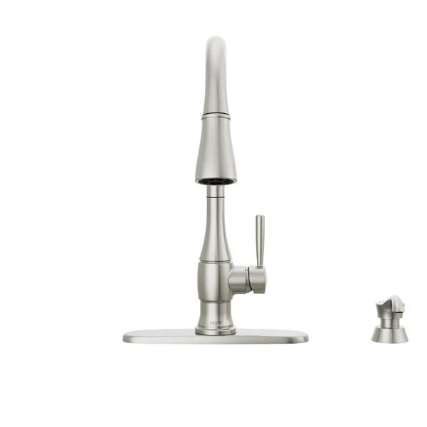 DELTA FAUCET Delta Faucet 19831Z-SPSD-DST Hazelwood Single Handle Pull-Down Kitchen Faucet with Soap Dispenser and ShieldSpray Technology