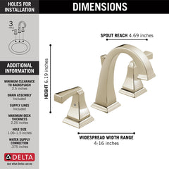DELTA FAUCET Delta 3551-PNMPU-DST Dryden Two Handle Widespread Bathroom Faucet