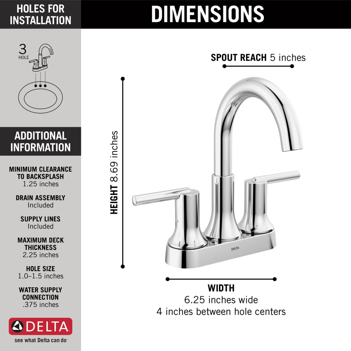 DELTA FAUCET Delta 2559-MPU-DST Trinsic Chrome Bathroom Faucet 4 inches