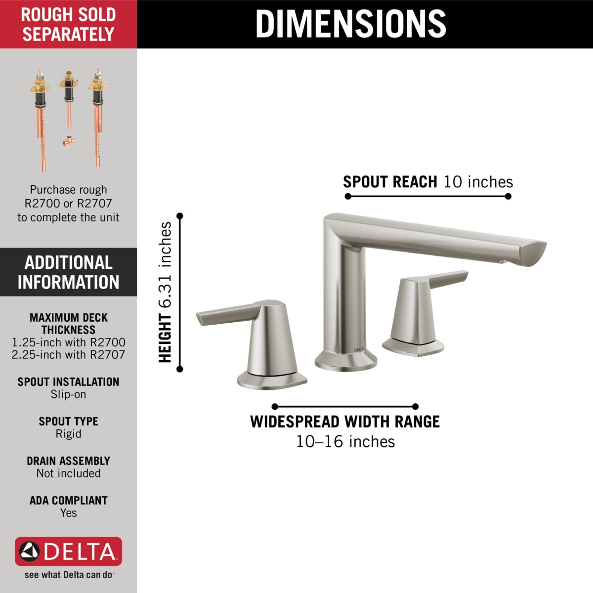 DELTA FAUCET Delta T2771-SS-PR Galeon Tub Filler