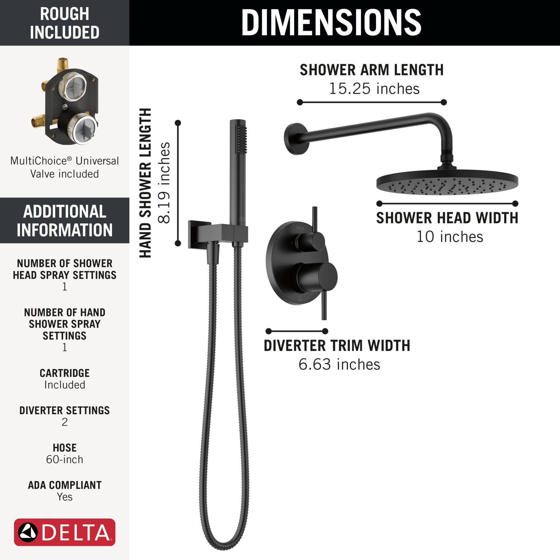 DELTA FAUCET Delta 342702-BL Monitor 14 Series Shower with Raincan, Hand Shower & Rough Valve