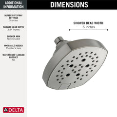 DELTA FAUCET Delta 52663-SS-PR Universal Showering H2Okinetic 5-Setting Shower Head 1.75 GPM