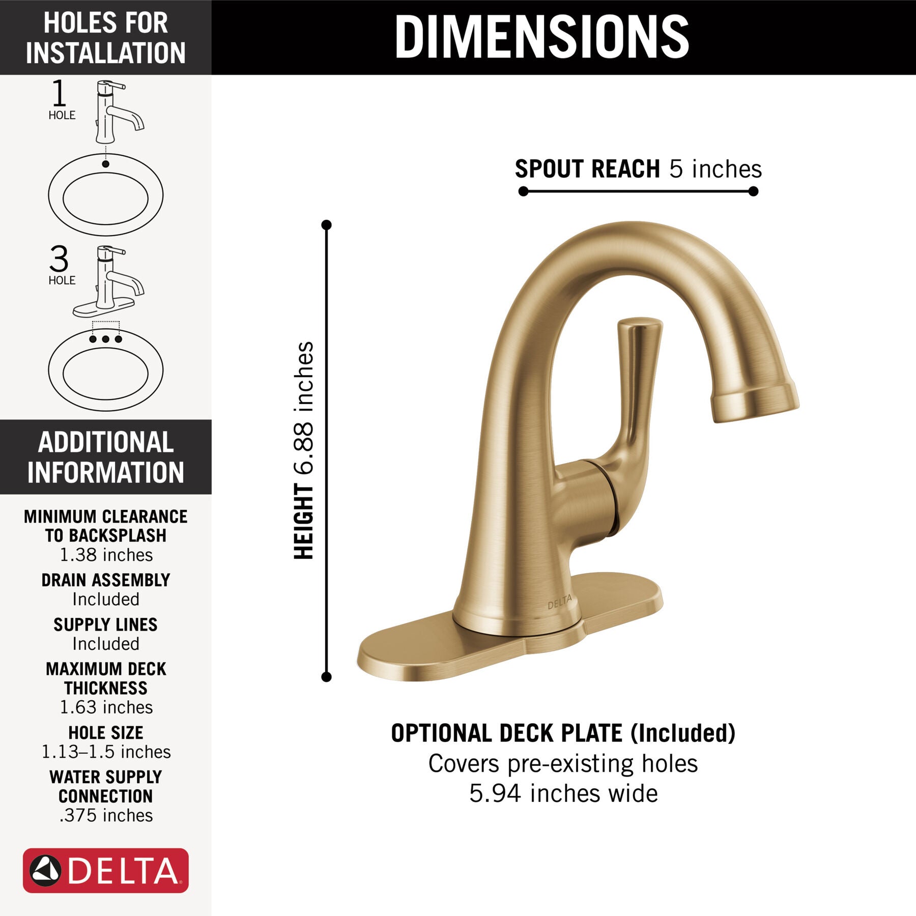 DELTA FAUCET Delta 533LF-CZMPU Kayra Single Handle Bathroom Faucet 1.2 GPM